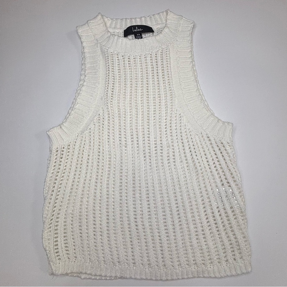 Lulus Born a Babe White Loose Knit Cropped Sweater Tank